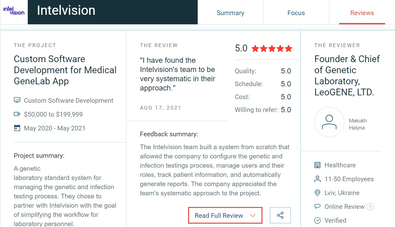 Kundenstimme von Leogene für Intelvision auf Clutch